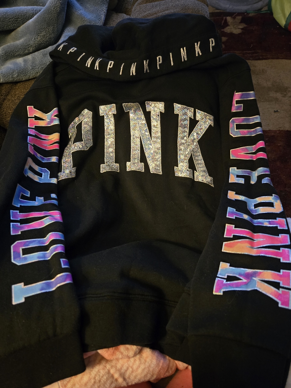 Victoria's Secret PINK Black Hoodie with White Trim Logo